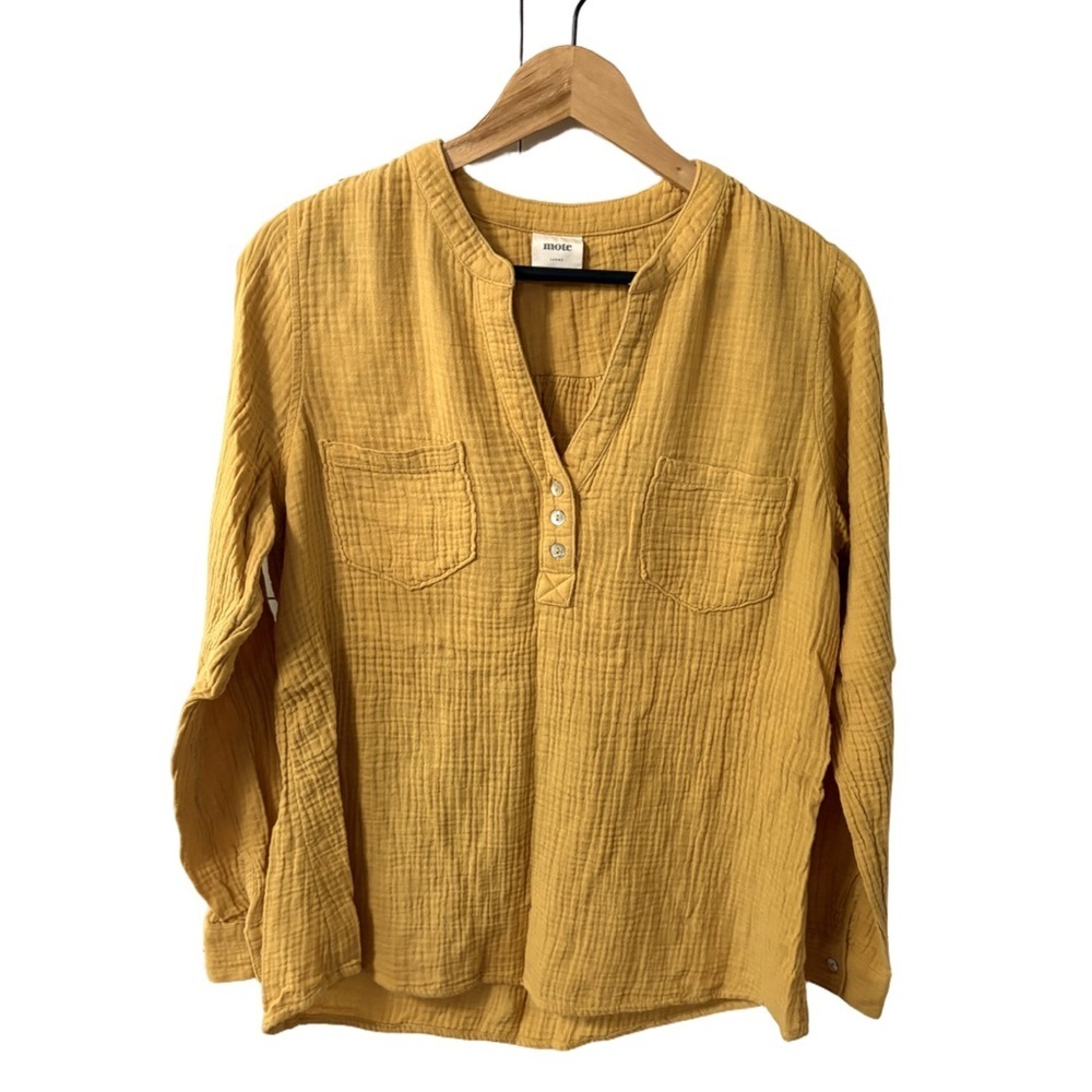 Gold Relaxed Blouse with Mandarin Collar